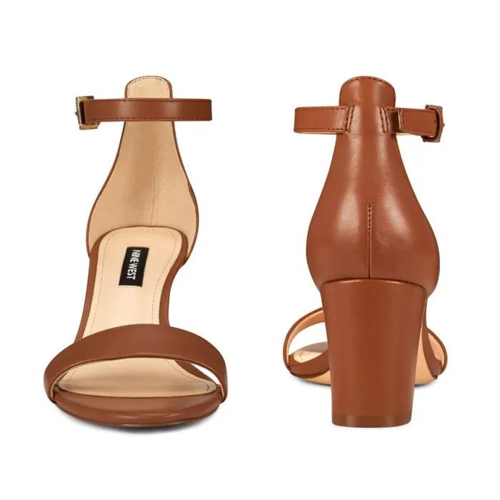 Nine West Heels Women Pruce Ankle Strap Block Heel Sandals Light Brown Leather Nine West Heels Women Pruce Ankle Strap Block Heel Sandals Light Brown Leather