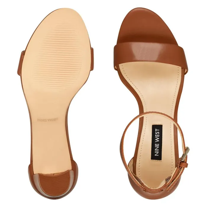 Nine West Heels Women Pruce Ankle Strap Block Heel Sandals Light Brown Leather Nine West Heels Women Pruce Ankle Strap Block Heel Sandals Light Brown Leather
