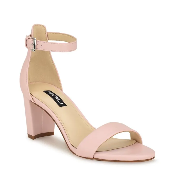 Nine West Heels Women Pruce Ankle Strap Block Heel Sandals Light Pink