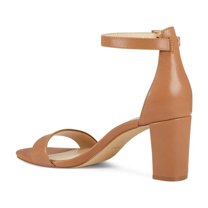 Nine West Heels Women Pruce Ankle Strap Block Heel Sandals Natural Leather Nine West Heels Women Pruce Ankle Strap Block Heel Sandals Natural Leather