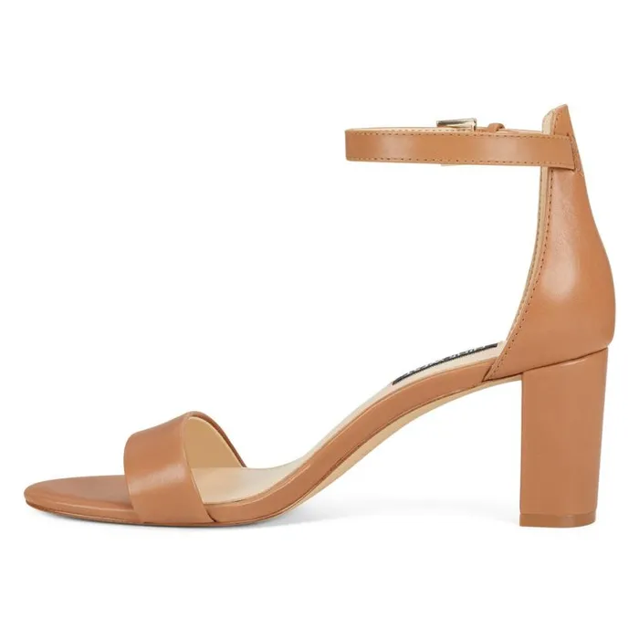 Nine West Heels Women Pruce Ankle Strap Block Heel Sandals Natural Leather Nine West Heels Women Pruce Ankle Strap Block Heel Sandals Natural Leather