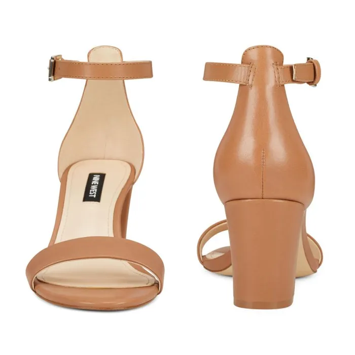 Nine West Heels Women Pruce Ankle Strap Block Heel Sandals Natural Leather Nine West Heels Women Pruce Ankle Strap Block Heel Sandals Natural Leather