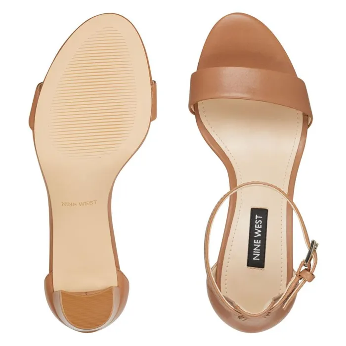 Nine West Heels Women Pruce Ankle Strap Block Heel Sandals Natural Leather Nine West Heels Women Pruce Ankle Strap Block Heel Sandals Natural Leather
