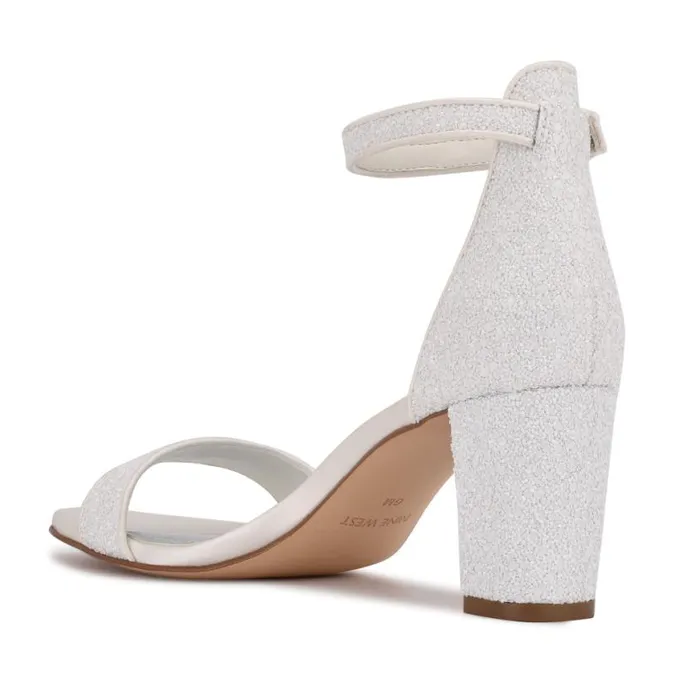 Nine West Heels Women Pruce Ankle Strap Block Heel Sandals Pearl Glitter