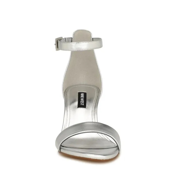 Nine West Heels Women Pruce Ankle Strap Block Heel Sandals Silver Nine West Heels Women Pruce Ankle Strap Block Heel Sandals Silver