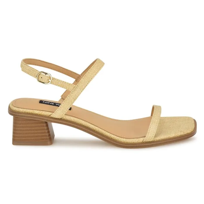 Nine West Heels Women Purdy Block Heel Sandals Natural Raffia