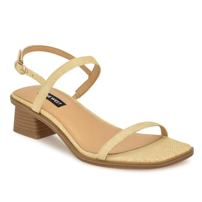 Nine West Heels Women Purdy Block Heel Sandals Natural Raffia
