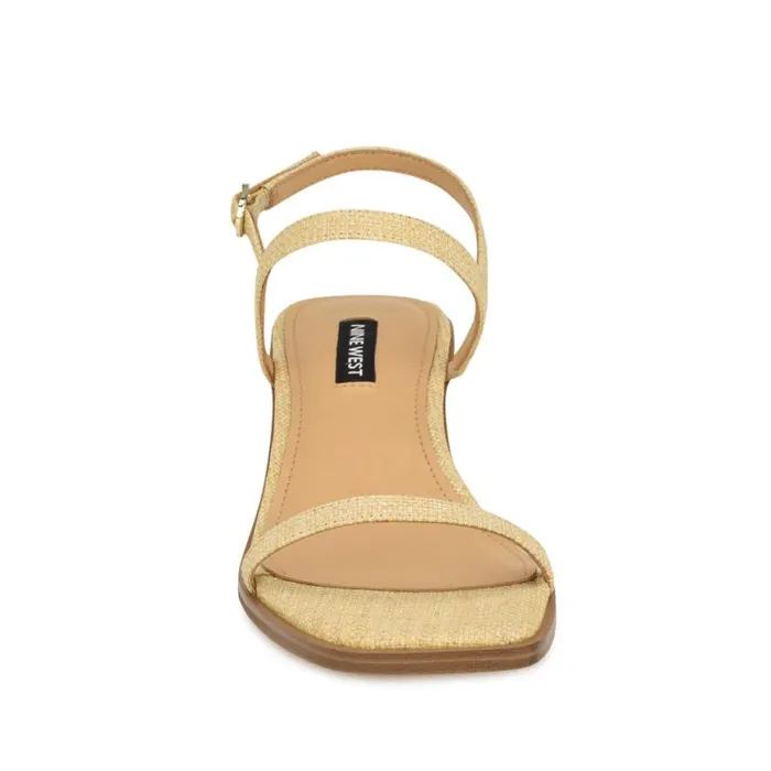 Nine West Heels Women Purdy Block Heel Sandals Natural Raffia