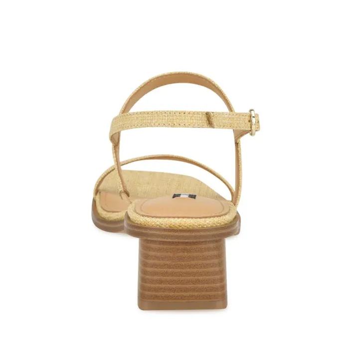 Nine West Heels Women Purdy Block Heel Sandals Natural Raffia