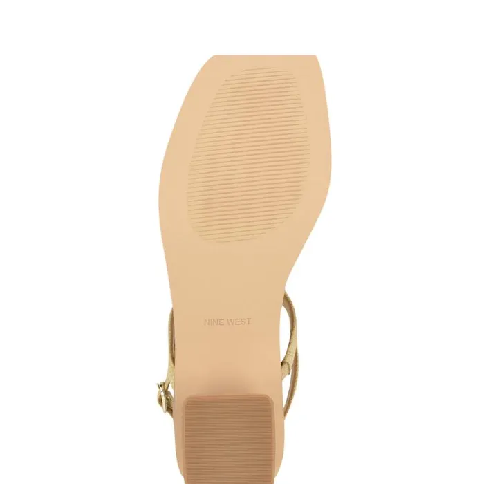 Nine West Heels Women Purdy Block Heel Sandals Natural Raffia