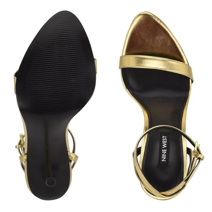 Nine West Heels Women Reina Ankle Strap Sandals Gold Nine West Heels Women Reina Ankle Strap Sandals Gold
