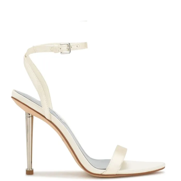 Nine West Heels Women Reina Ankle Strap Sandals Ivory Satin