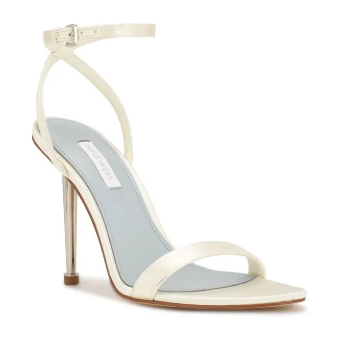 Nine West Heels Women Reina Ankle Strap Sandals Ivory Satin Nine West Heels Women Reina Ankle Strap Sandals Ivory Satin