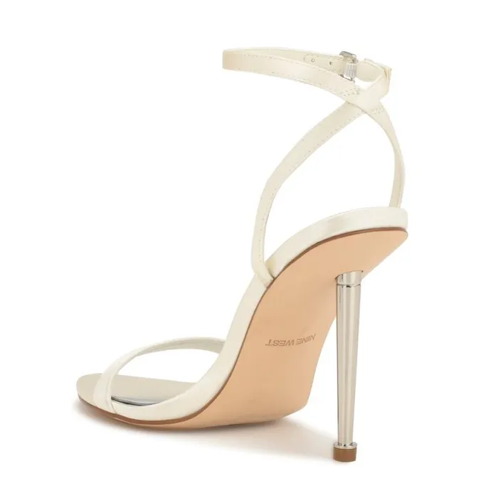Nine West Heels Women Reina Ankle Strap Sandals Ivory Satin Nine West Heels Women Reina Ankle Strap Sandals Ivory Satin