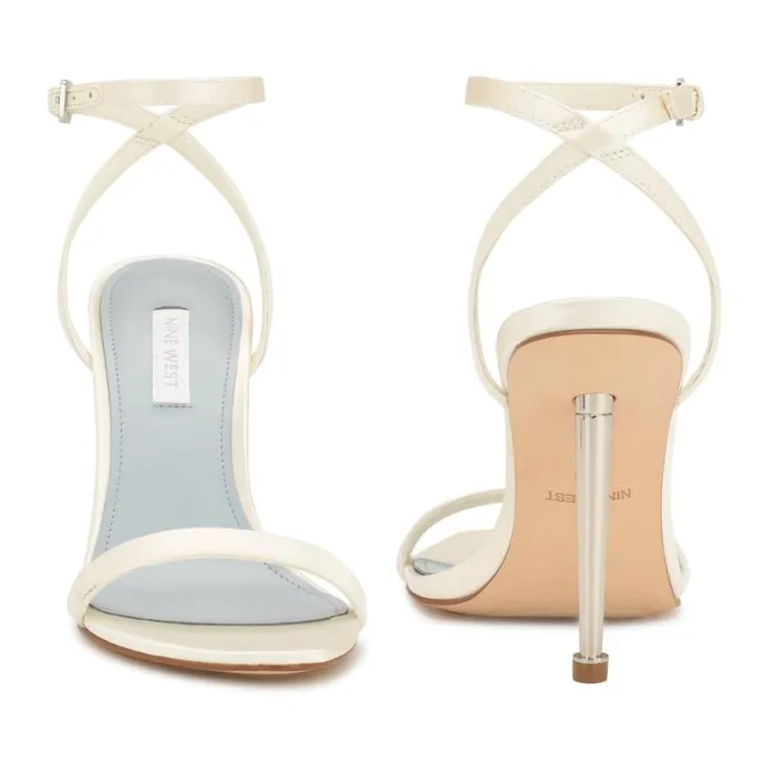 Nine West Heels Women Reina Ankle Strap Sandals Ivory Satin Nine West Heels Women Reina Ankle Strap Sandals Ivory Satin