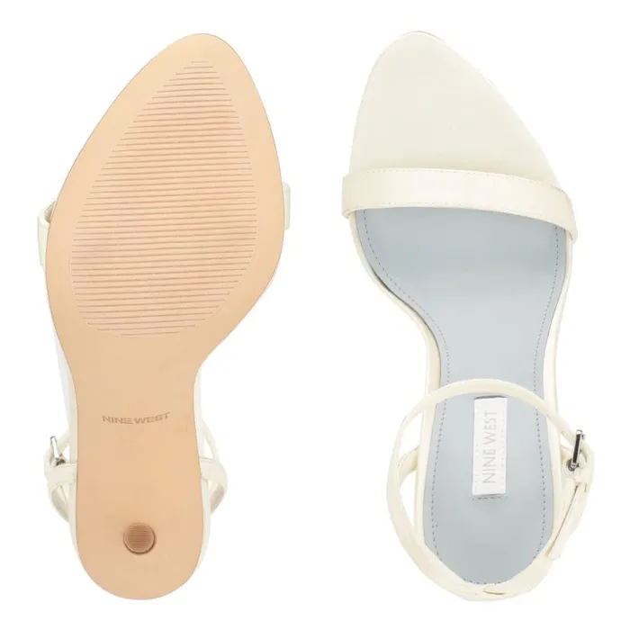 Nine West Heels Women Reina Ankle Strap Sandals Ivory Satin Nine West Heels Women Reina Ankle Strap Sandals Ivory Satin