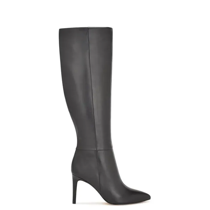 Nine West Heels Women Richy Wide Calf Heeled Boots Black Leather
