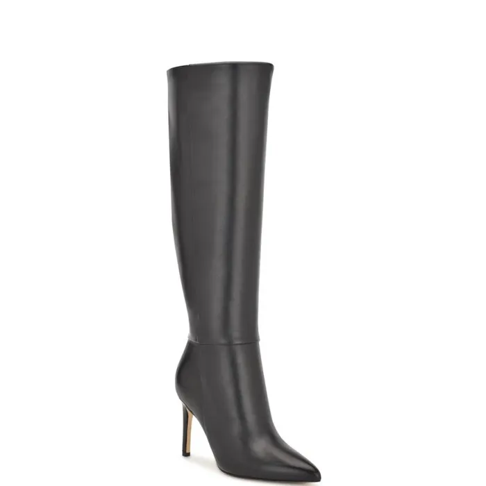 Nine West Heels Women Richy Wide Calf Heeled Boots Black Leather
