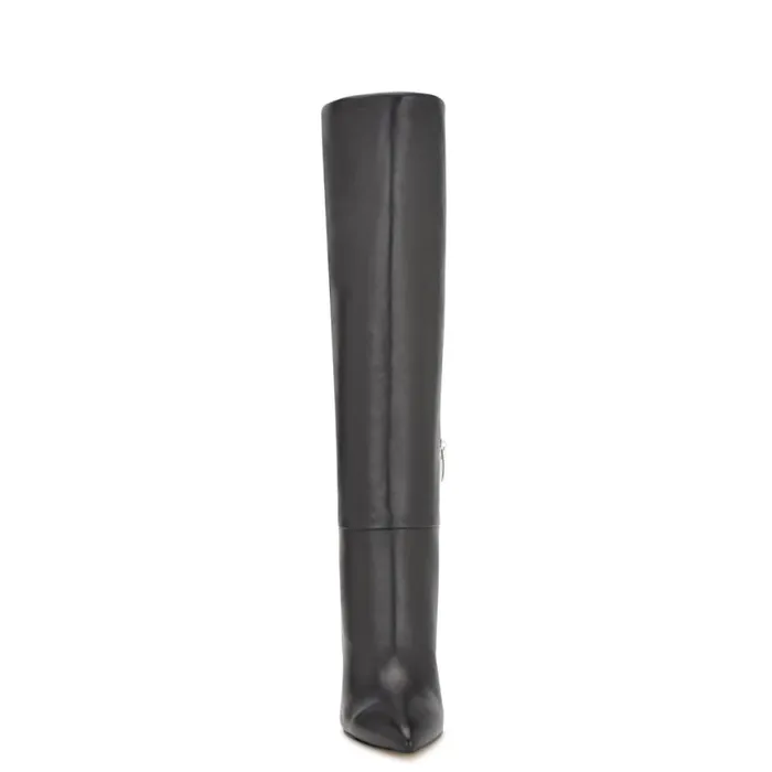 Nine West Heels Women Richy Wide Calf Heeled Boots Black Leather