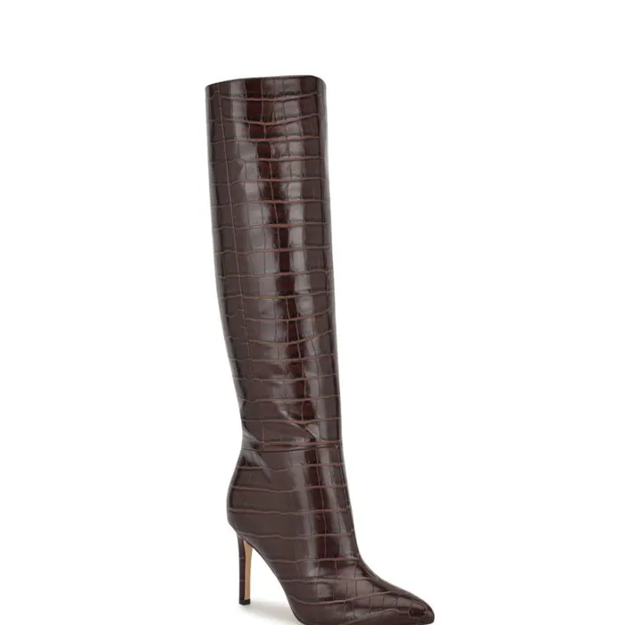 Nine West Heels Women Richy Wide Calf Heeled Boots Brown Croco Nine West Heels Women Richy Wide Calf Heeled Boots Brown Croco