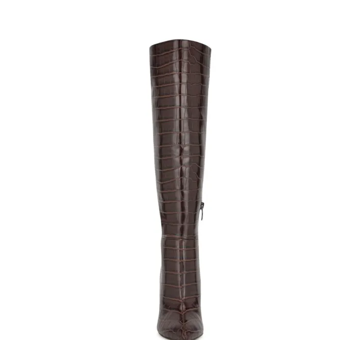 Nine West Heels Women Richy Wide Calf Heeled Boots Brown Croco Nine West Heels Women Richy Wide Calf Heeled Boots Brown Croco