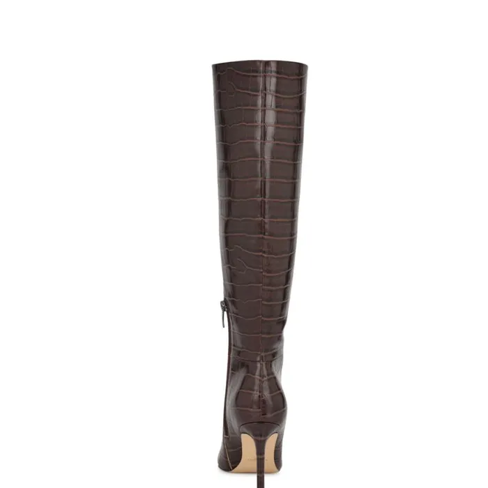 Nine West Heels Women Richy Wide Calf Heeled Boots Brown Croco Nine West Heels Women Richy Wide Calf Heeled Boots Brown Croco