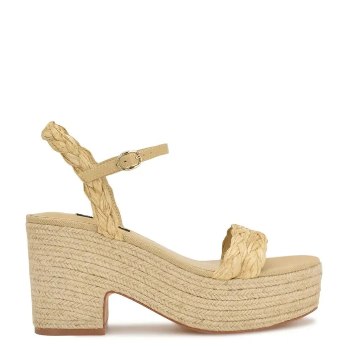 Nine West Heels Women Rivva Heeled Espadrille Sandals Natural Raffia