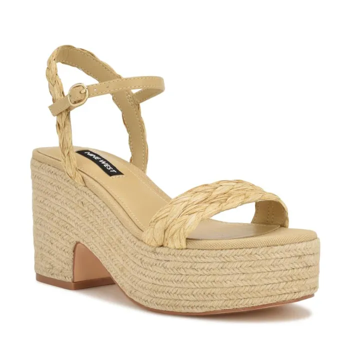 Nine West Heels Women Rivva Heeled Espadrille Sandals Natural Raffia Nine West Heels Women Rivva Heeled Espadrille Sandals Natural Raffia