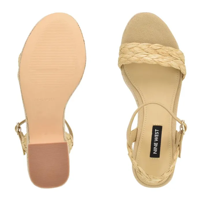Nine West Heels Women Rivva Heeled Espadrille Sandals Natural Raffia Nine West Heels Women Rivva Heeled Espadrille Sandals Natural Raffia