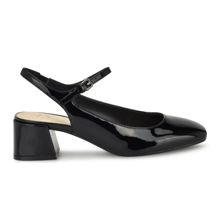Nine West Heels Women Roslin 92159 Block Heel Pumps Black Patent