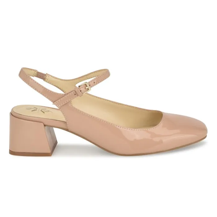 Nine West Heels Women Roslin 92159 Block Heel Pumps Nude Patent