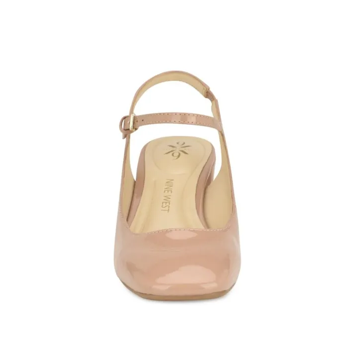 Nine West Heels Women Roslin 92159 Block Heel Pumps Nude Patent