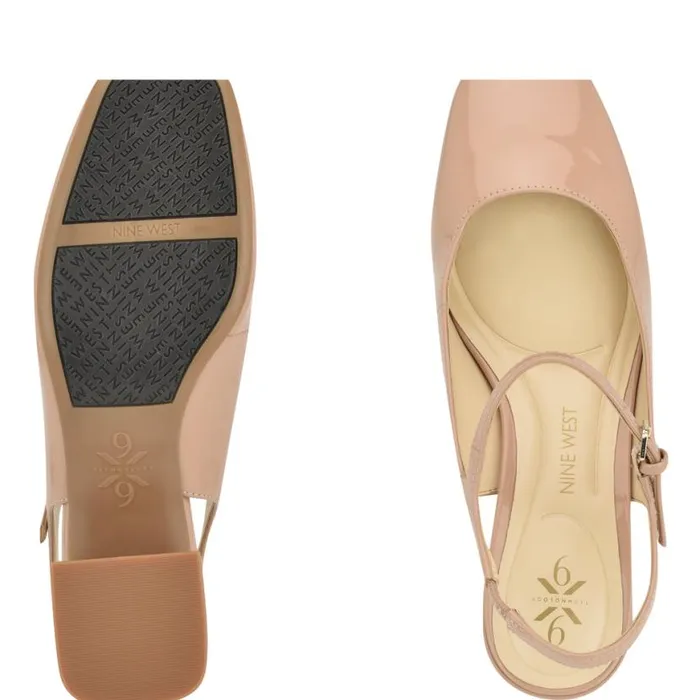Nine West Heels Women Roslin 92159 Block Heel Pumps Nude Patent