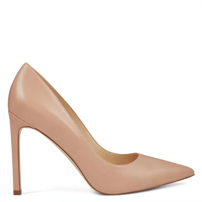 Nine West Heels Women Tatiana Pointy Toe Pumps Barely Nude Leather
