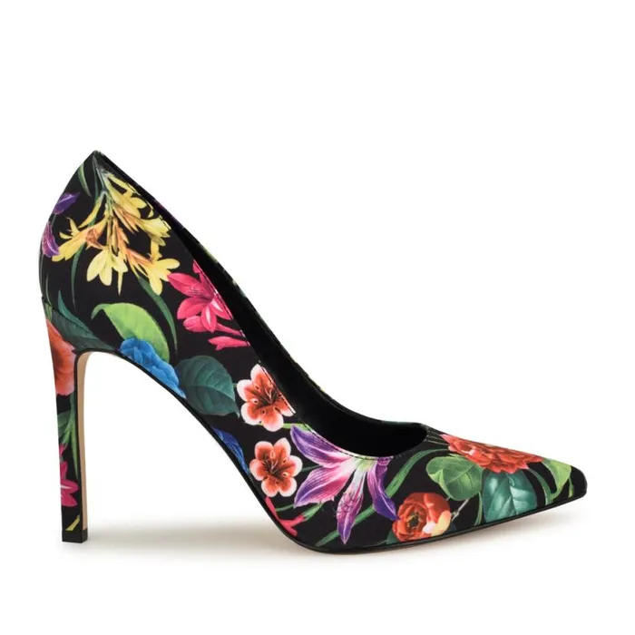 Nine West Heels Women Tatiana Pointy Toe Pumps Black Floral