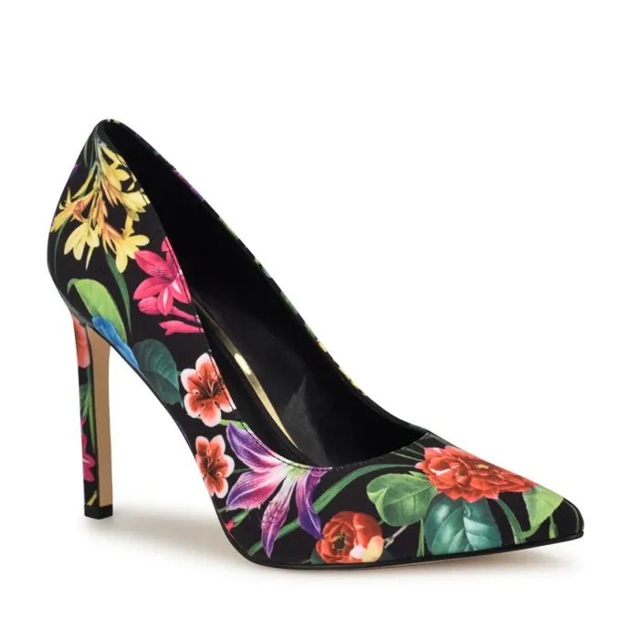 Nine West Heels Women Tatiana Pointy Toe Pumps Black Floral