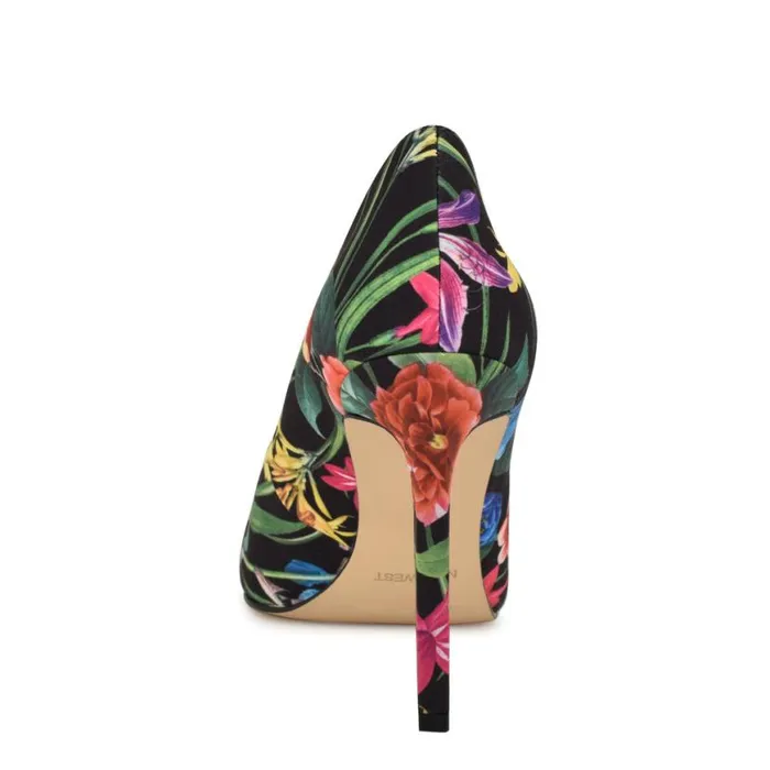Nine West Heels Women Tatiana Pointy Toe Pumps Black Floral
