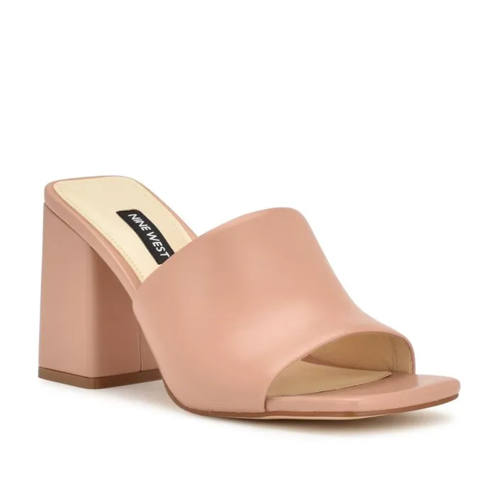 Nine West Heels Women Teice Heeled Slide Sandals Nude Nine West Heels Women Teice Heeled Slide Sandals Nude