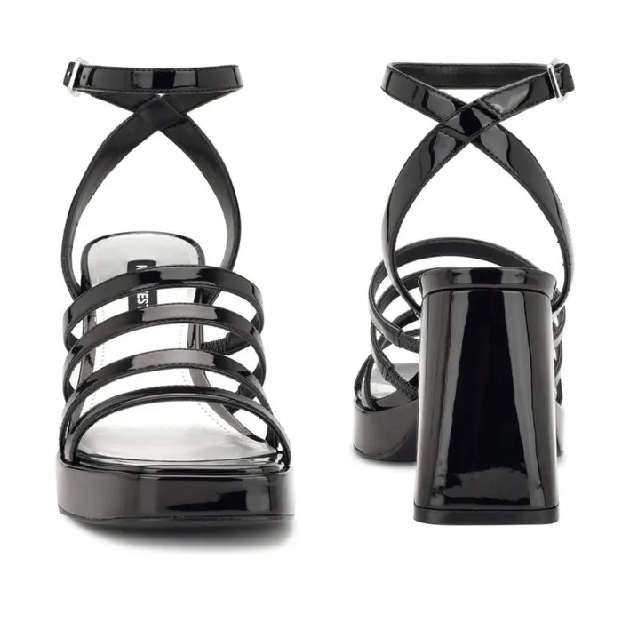 Nine West Heels Women Teriss Strappy Platform Sandals Black Patent Nine West Heels Women Teriss Strappy Platform Sandals Black Patent