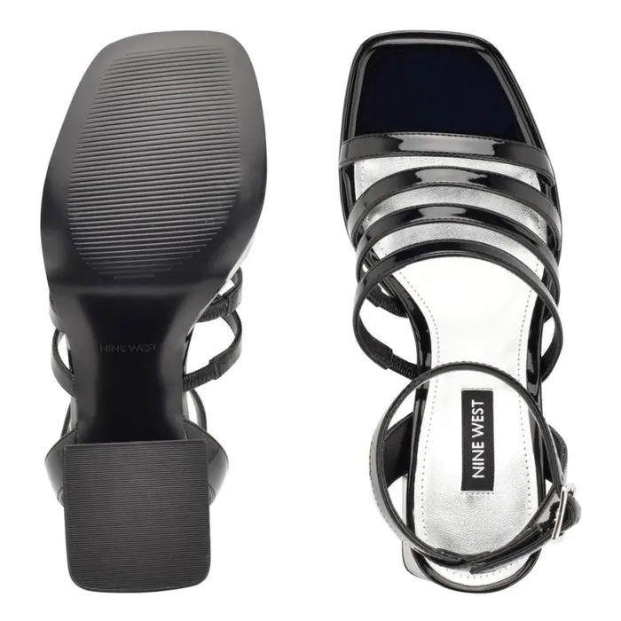 Nine West Heels Women Teriss Strappy Platform Sandals Black Patent Nine West Heels Women Teriss Strappy Platform Sandals Black Patent
