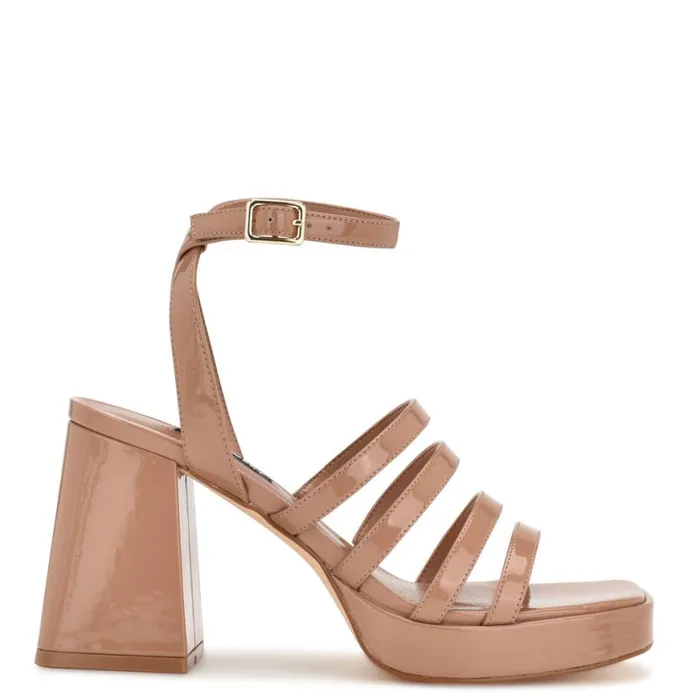 Nine West Heels Women Teriss Strappy Platform Sandals Clay Patent
