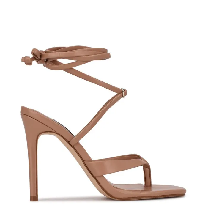 Nine West Heels Women Terrie Ankle Wrap Heeled Sandals Nude