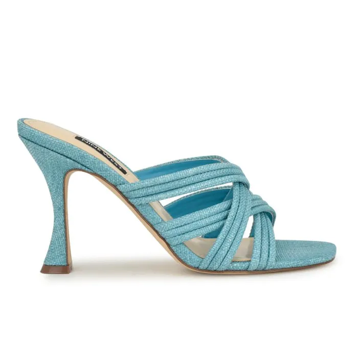 Nine West Heels Women Tracee Heeled Slide Sandals Medium Blue