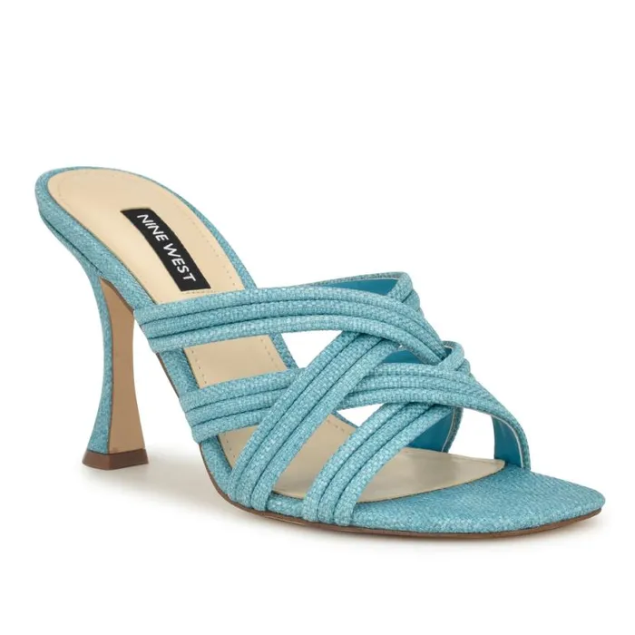 Nine West Heels Women Tracee Heeled Slide Sandals Medium Blue Nine West Heels Women Tracee Heeled Slide Sandals Medium Blue
