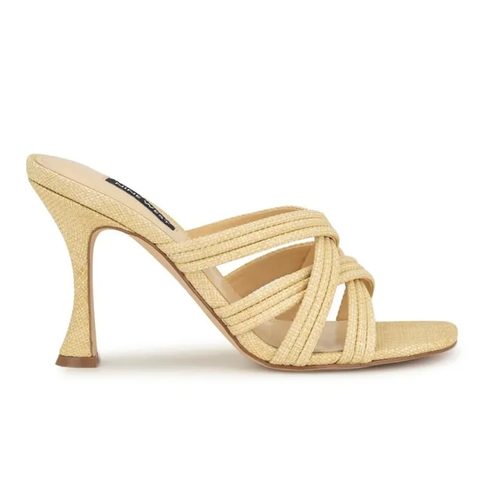 Nine West Heels Women Tracee Heeled Slide Sandals Natural