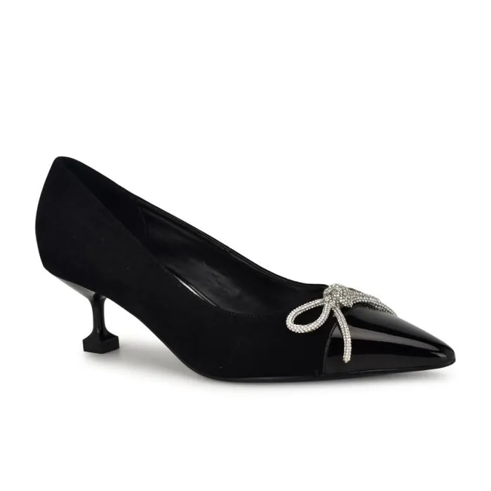 Nine West Heels Women Wendon Bow Pumps Black Suede Nine West Heels Women Wendon Bow Pumps Black Suede