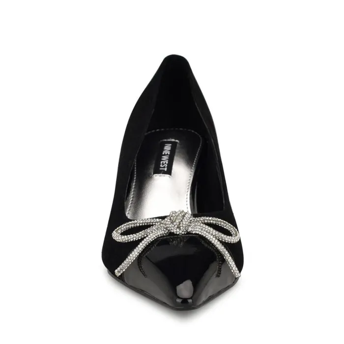 Nine West Heels Women Wendon Bow Pumps Black Suede Nine West Heels Women Wendon Bow Pumps Black Suede