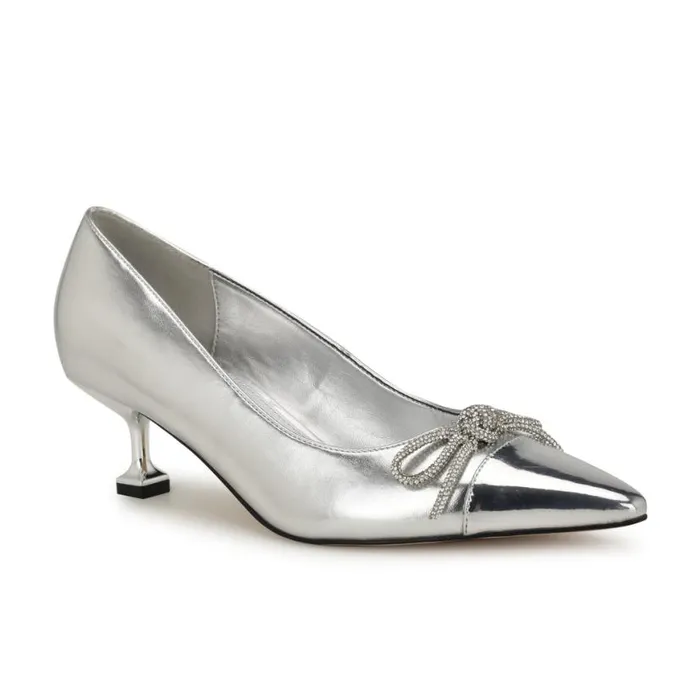 Nine West Heels Women Wendon Bow Pumps Silver Nine West Heels Women Wendon Bow Pumps Silver