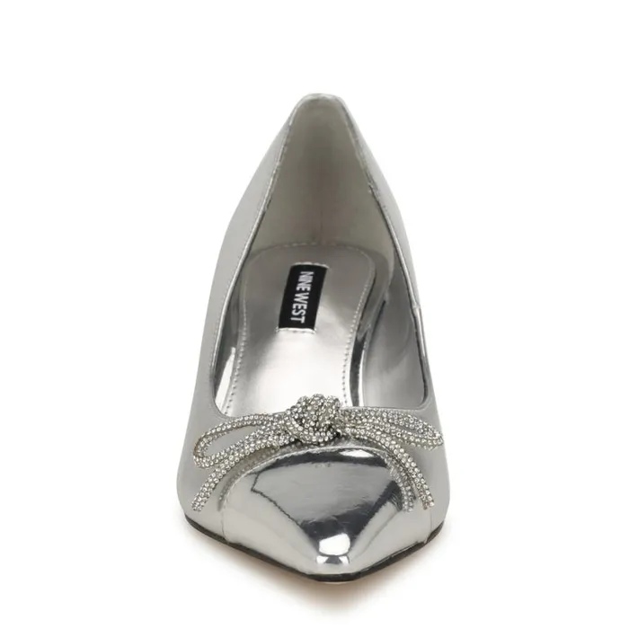 Nine West Heels Women Wendon Bow Pumps Silver Nine West Heels Women Wendon Bow Pumps Silver