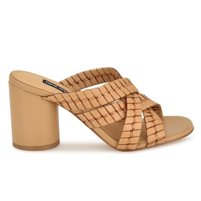 Nine West Heels Women Wenea Strappy Heeled Slide Sandals Natural